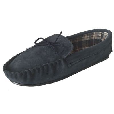 Navy Size 6 Cotton Lined Moccasin Slippers