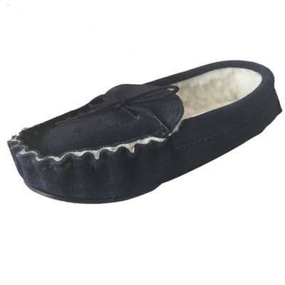 Navy Size 9 Fur Lined Moccasin Slippers