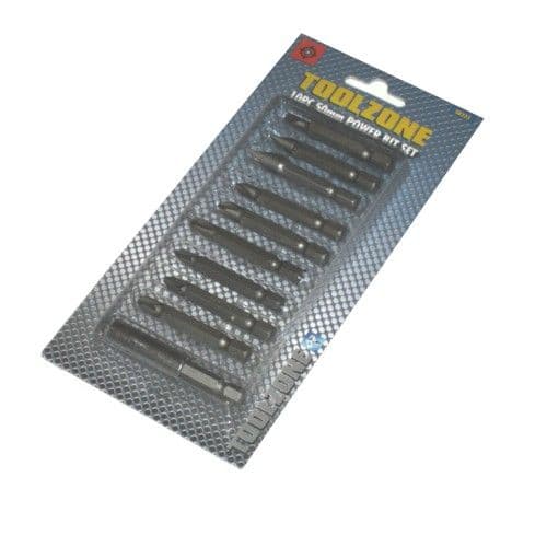 Toolzone Tools 10pc Power Bit Set - Screwdriver Bits | Tools & Leisure