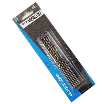 Toolzone Tools 5pc 4.00mm Long HSS Drills - HSS4241 White Finish, DIN340 Standard