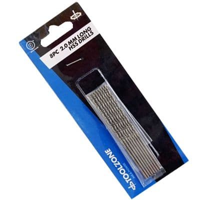 Toolzone Tools 8pc 2.00mm Long HSS Drills - HSS4241 White Finish, DIN340 Standard