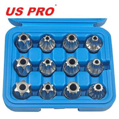 US Pro Tools 12pc 1/2'' DR Tamper Bits Set