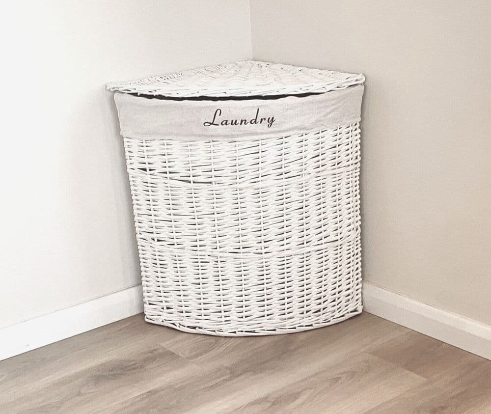 Corner Laundry Basket Bin Toilet Roll Holder Storage White Shabby Chic ...