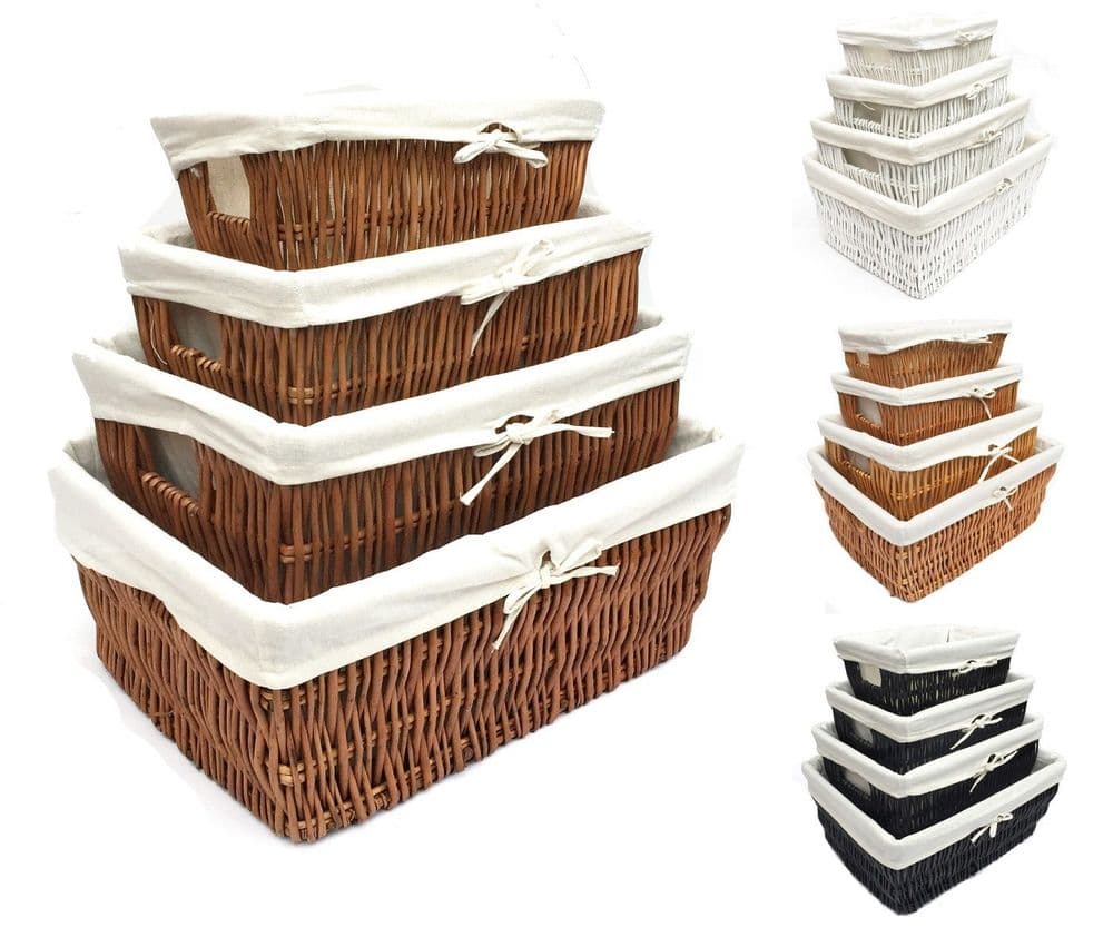 Wider Large Big Wicker Kitchen Handle Lined Storage Basket Empty Hamper