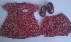 Adorable My 1st 'Baby Born Party Dress' 2-Piece Baby Doll Outfit + Red Party Shoes