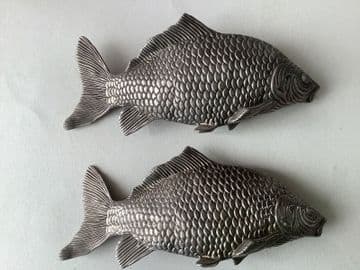 2 x Silver-Tone Fish / Carp LETTER RACK / Holder Desk Accessory - Made in Italy