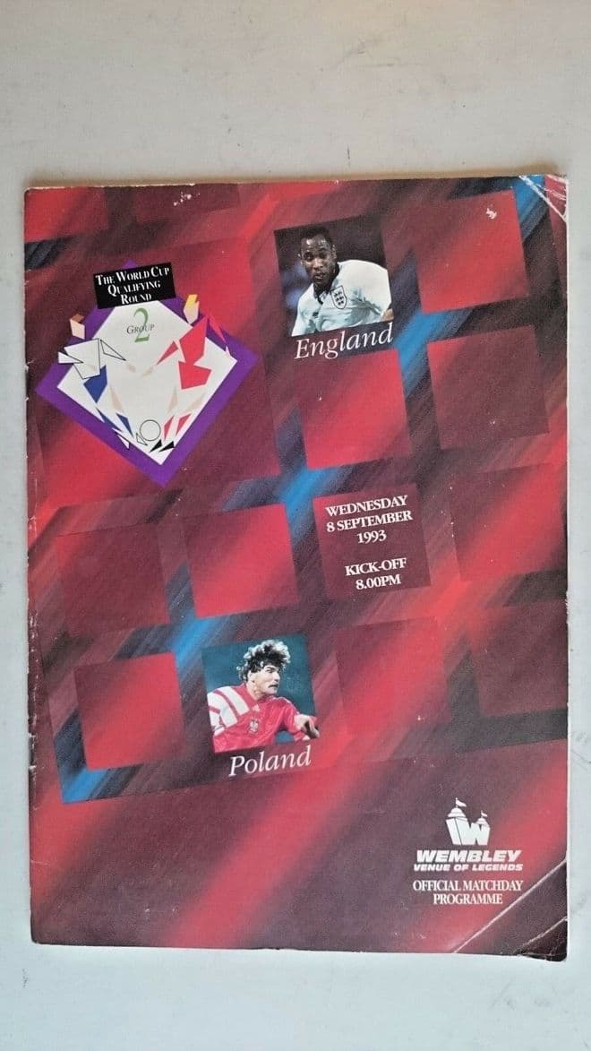 England v Poland..Official Matchday Programme..(8th September 1993)