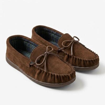 'ADIE' Men's Real Suede Moccasin Slipper with a Rubber Sole BROWN