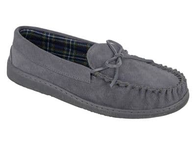 'ADIE' Men's Real Suede Moccasin Slipper with a Rubber Sole GREY
