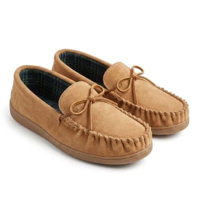 'ADIE' Men's Real Suede Moccasin Slipper with a Rubber Sole SAND