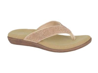 'ALCEE' Ladies Diamante Mule Toe Post Sandal GOLD