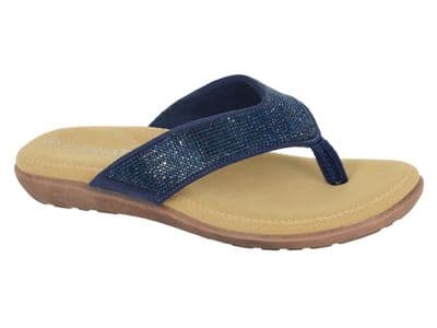 'ALCEE' Ladies Diamante Mule Toe Post Sandal NAVY
