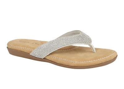 'ALCEE' Ladies Diamante Mule Toe Post Sandal  SILVER