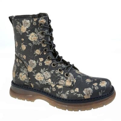 'ANNETTA'  Womens Lace-up Fashion Boots  BLACK/BRONZE Floral