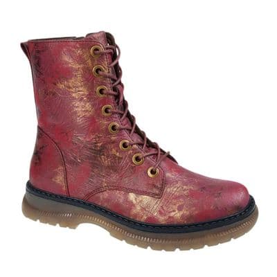 'ANNETTA'  Womens Lace-up Fashion Boots  BURGUNDY / BRONZE