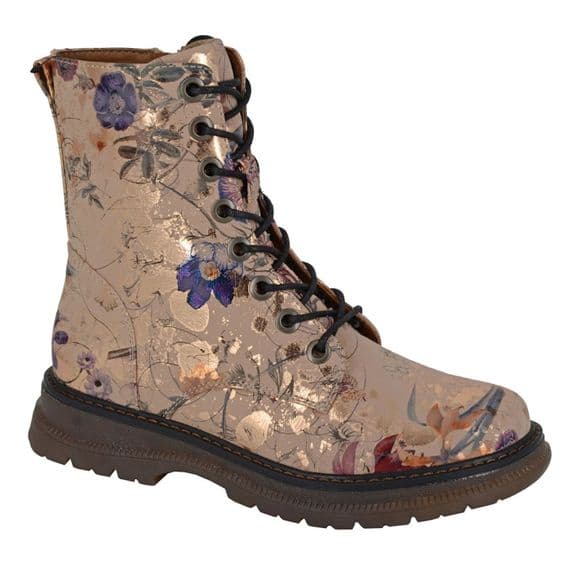 'ANNETTA'  Womens Lace-up Fashion Boots  ECRU/GOLD Floral