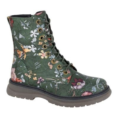 'ANNETTA'  Womens Lace-up Fashion Boots  GREEN Floral