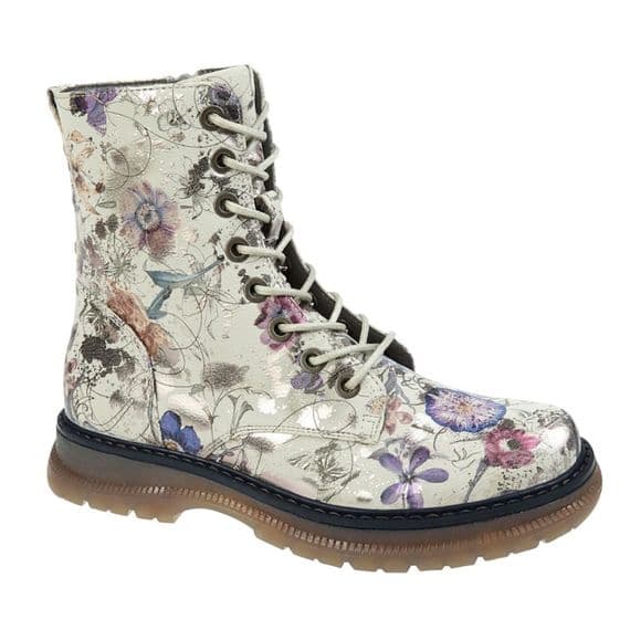 'ANNETTA'  Womens Lace-up Fashion Boots  LIGHT GREY Floral