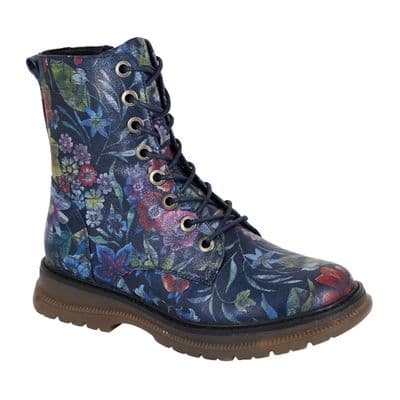 'ANNETTA'  Womens Lace-up Fashion Boots  NAVY / BLUE Floral