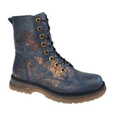 'ANNETTA'  Womens Lace-up Fashion Boots  NAVY / BRONZE
