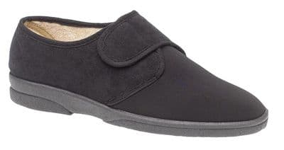 'Arthur' Superwide EEEE Stretch Touch Fastening Slippers BLACK