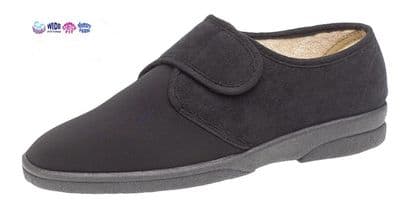 'Arthur' Superwide EEEE Stretch Touch Fastening Slippers BLACK