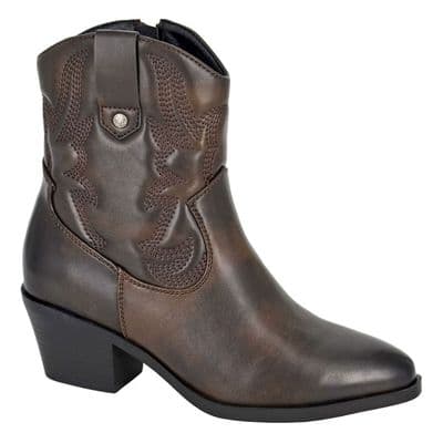 `BERTILLA´  Western Cowgirl Ankle Boot with Zip  DARK BROWN