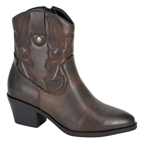`BERTILLA´  Western Cowgirl Ankle Boot with Zip  DARK BROWN
