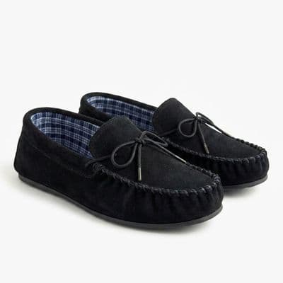 'BRUCE'  Real Suede Leather Moccasins with Hard Wearing PVC Sole BLACK