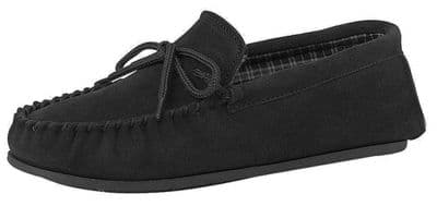 'BRUCE'  Real Suede Leather Moccasins with Hard Wearing PVC Sole BLACK