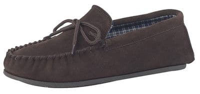 'BRUCE' Real Suede Leather Moccasins with Hard Wearing PVC Sole BROWN