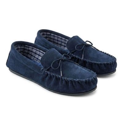 'BRUCE' Real Suede Leather Moccasins with Hard Wearing PVC Sole NAVY