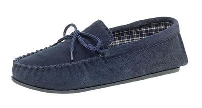 'BRUCE' Real Suede Leather Moccasins with Hard Wearing PVC Sole NAVY