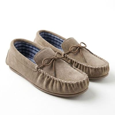 'BRUCE'  Real Suede Leather Moccasins with Hard Wearing PVC Sole TAUPE