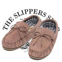 'BRUCE'  Real Suede Leather Moccasins with Hard Wearing PVC Sole TAUPE
