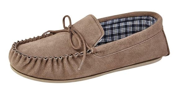 'BRUCE'  Real Suede Leather Moccasins with Hard Wearing PVC Sole TAUPE