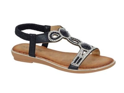 'DESIA' Ladies Jewelled Sling Back Sandal  BLACK