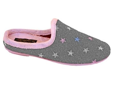 'ELLIE' Ladies Star Motif Mule Slippers GREY/PINK