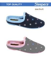 'ELLIE' Ladies Star Motif Mule Slippers NAVY BLUE