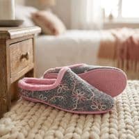 'ELOISE' Ladies  Motif Mule Slippers GREY/PINK