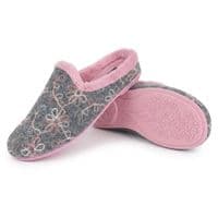 'ELOISE' Ladies  Motif Mule Slippers GREY/PINK