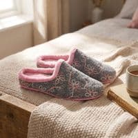 'ELOISE' Ladies  Motif Mule Slippers GREY/PINK