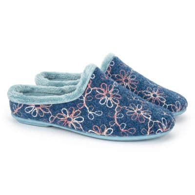 'ELOISE' Ladies  Motif Mule Slippers NAVY BLUE