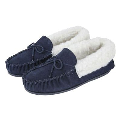 'EMILY' Real Suede Leather Moccasin with Hardwearing Sole  NAVY