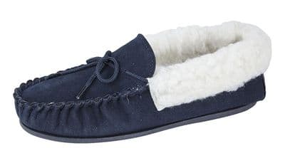 'EMILY' Real Suede Leather Moccasin with Hardwearing Sole  NAVY
