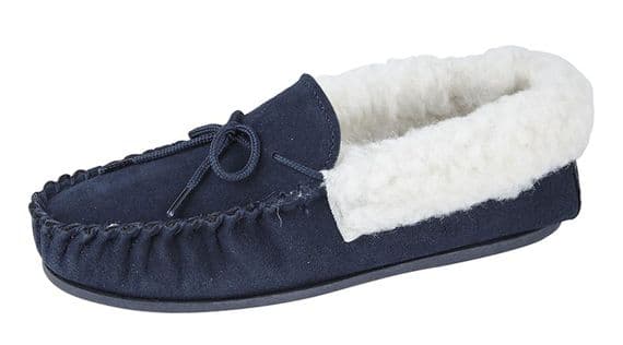 'EMILY' Real Suede Leather Moccasin with Hardwearing Sole  NAVY