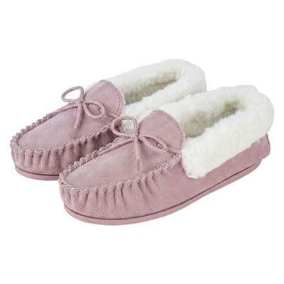 'EMILY' Real Suede Leather Moccasin with Hardwearing Sole  PINK