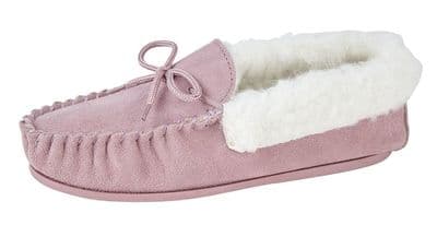 'EMILY' Real Suede Leather Moccasin with Hardwearing Sole  PINK