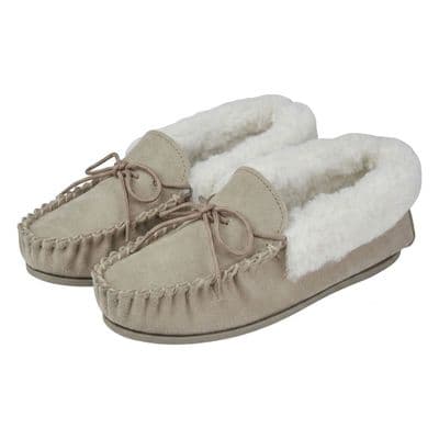 'EMILY' Real Suede Leather Moccasin with Hardwearing Sole  STONE