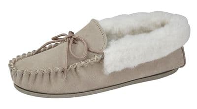 'EMILY' Real Suede Leather Moccasin with Hardwearing Sole  STONE